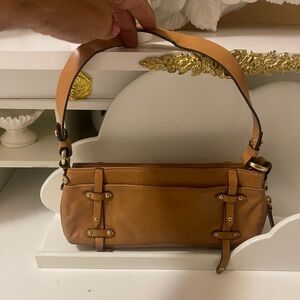 Dkny Leather Light Brown Handbag Zip Up with gold locks for kays